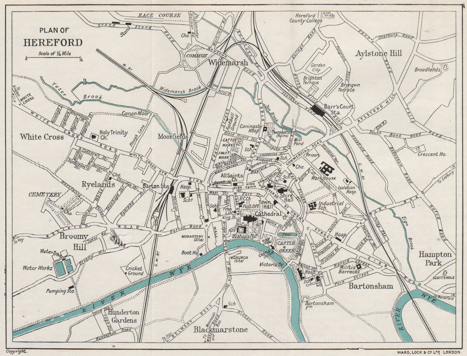 HEREFORD vintage town/city plan. Herefordshire. WARD LOCK 1927 old vintage map